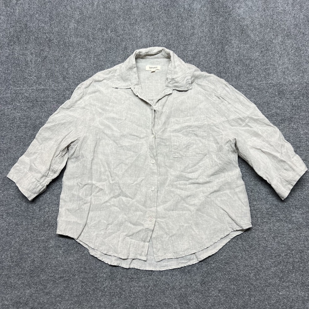 Haven Well Within Shirt Womens Small Linen 3/4 Sleeve Button Up Top